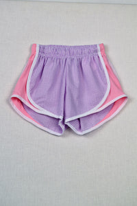 LAVENDER SEERSUCKER ATHLETIC SHORTS WITH PINK SIDE