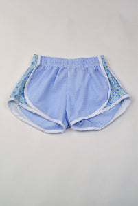 BLUE SEERSCUKER ATHLETIC SHORTS WITH FLORAL SIDES