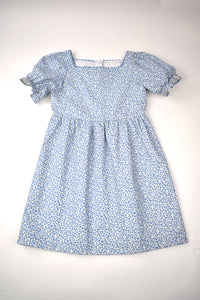 VINTAGE BLUE FLORAL PUFF SLEEVE DRESS