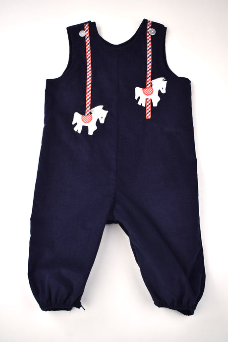NAVY CORDUROY LONGALL WITH CAROUSEL HORSES APPLIQUE