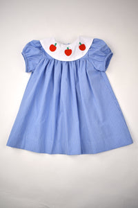 BLUE PLAID DRESS WITH APPLE APPLIQUES COLLAR