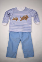 Load image into Gallery viewer, STRIPED TEE WITH DOGS APPLIQUE AND CORDUROY PANTS SET