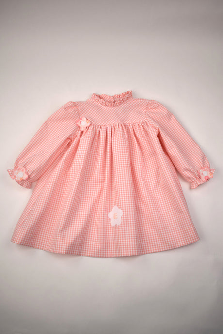 PINK CHECK COTTON DRESS WITH FLOWERS