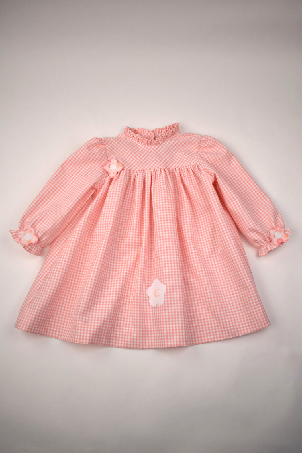 PINK CHECK COTTON DRESS WITH FLOWERS