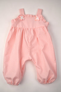 PINK CHECK COTTON ROMPER WITH FLOWERS