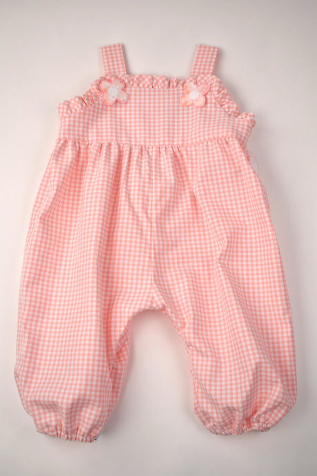 PINK CHECK COTTON ROMPER WITH FLOWERS