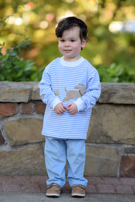 STRIPED TEE WITH DOGS APPLIQUE AND CORDUROY PANTS SET